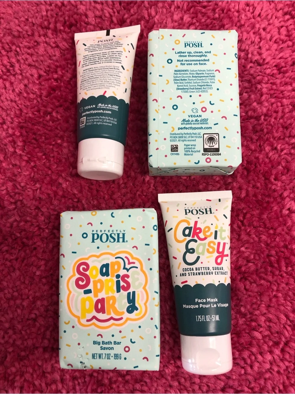 Perfectly Posh 2pc Lot Cake It Easy face mask & Soap-pris Party Chunk. Birthday!